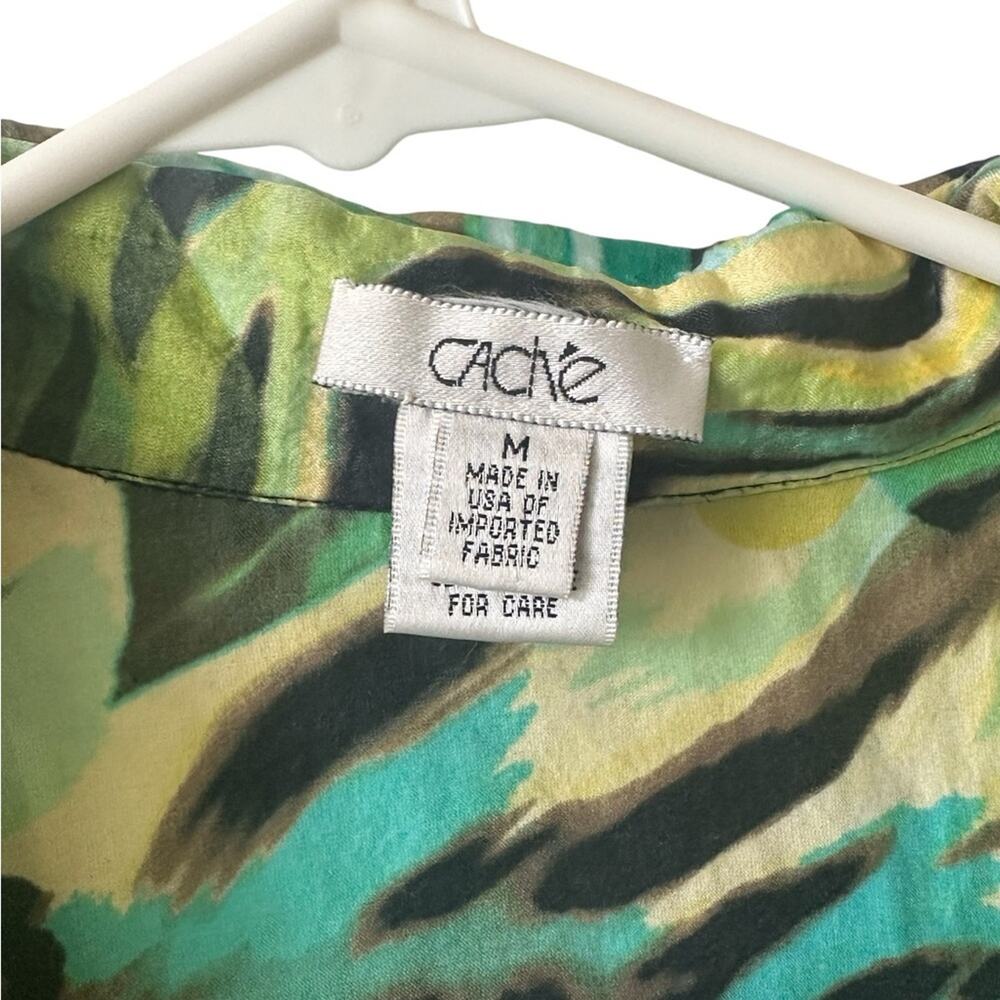 Cache Tropical Animal Print Smocked Blouse | Women Size M | Green, Yellow, Black - Picture 3 of 4